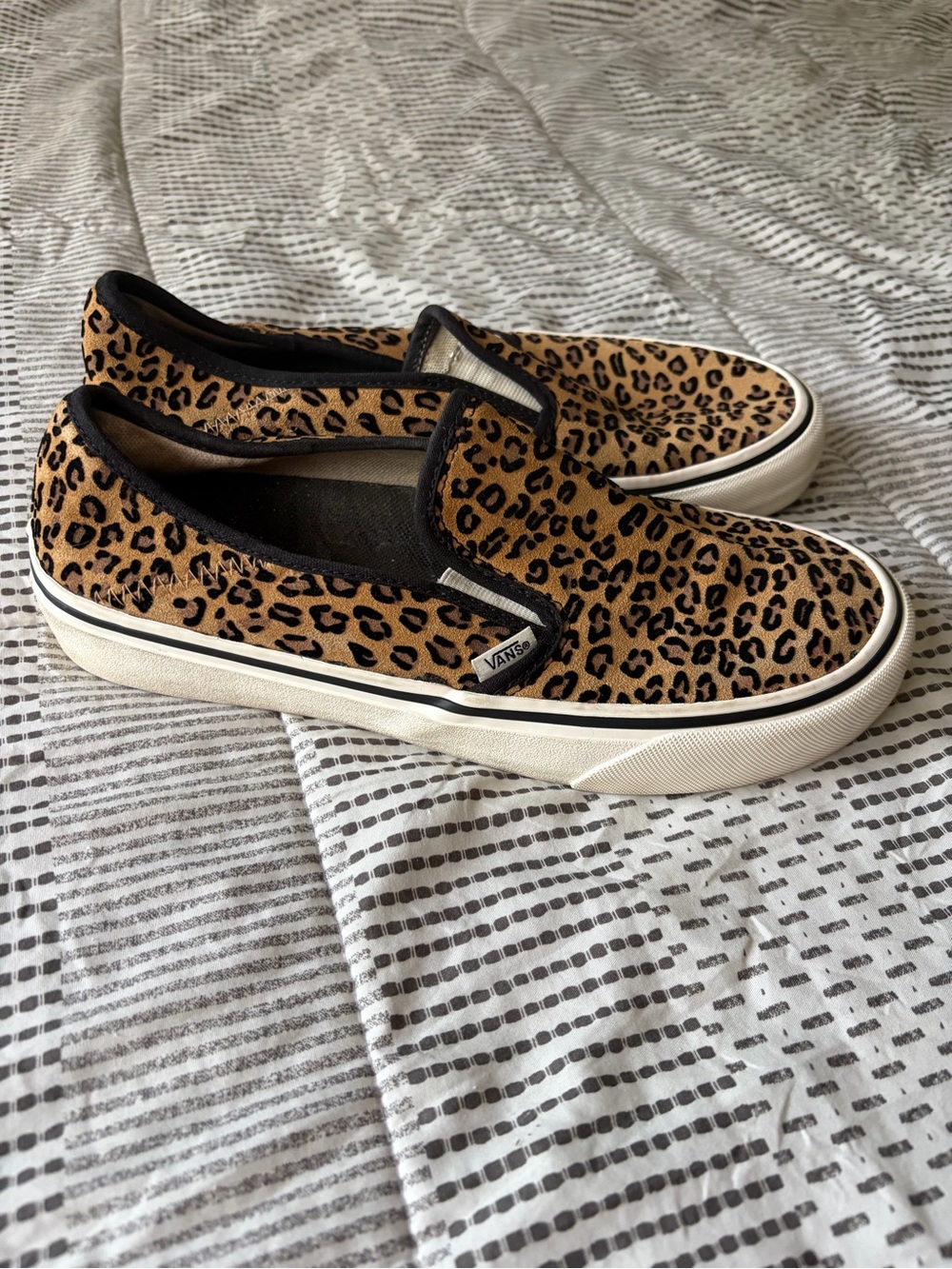 Vans Leopard Print Slip-On Sneakers in Tan and Black